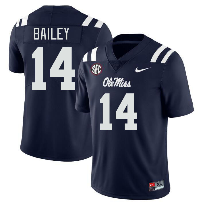 Men #14 Deljay Bailey Ole Miss Rebels College Football Jerseyes Stitched Sale-Navy